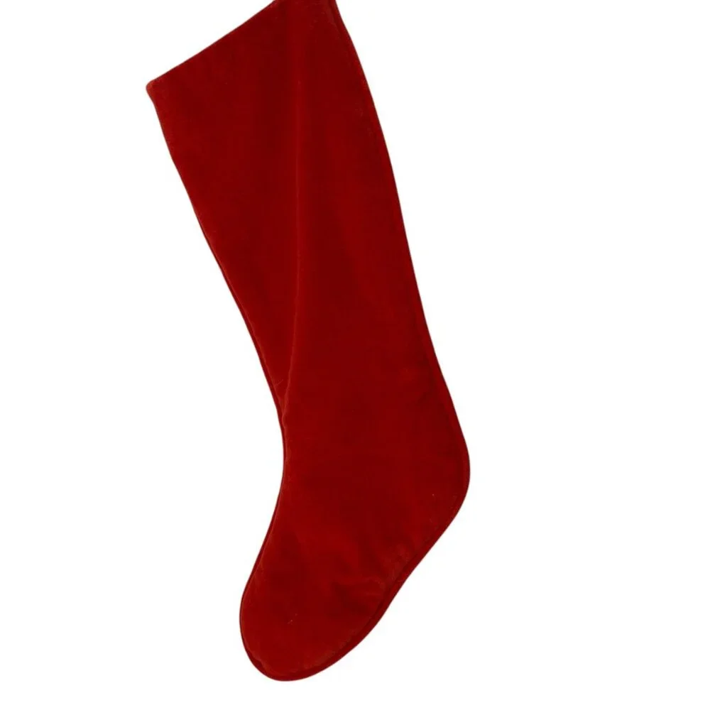 Handmade Needlepoint Red Velvet Christmas Stocking ‎ Santa Claus & Teddy Bear